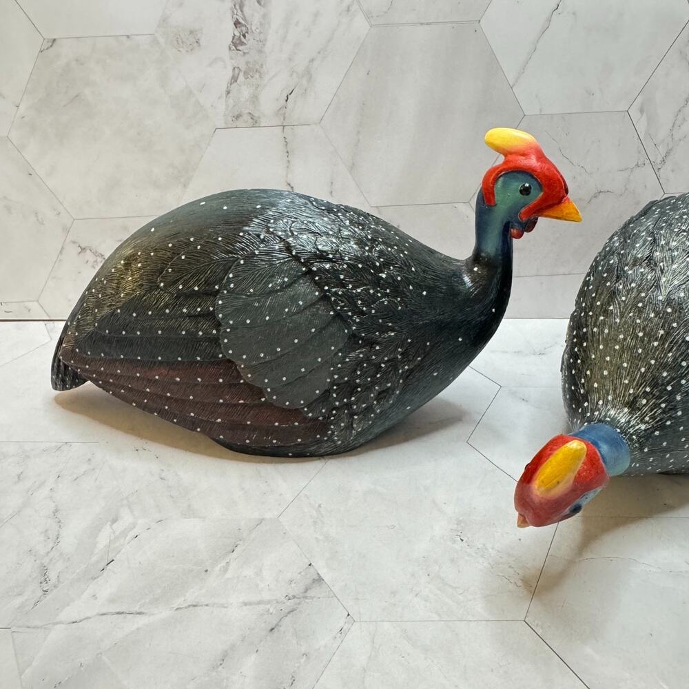 Feathers of Knysna 2 Helmeted (Crowned) Guineafowl II Numbered w/COA Hand Carved - Picture 10 of 14